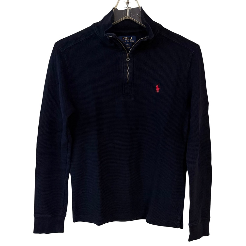Polo Ralph Lauren Kids Navy Blue Waffle Knit 1/4 Zip Pullover Preppy L 14-16